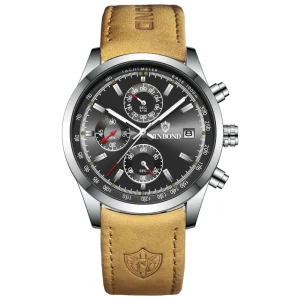 Men’s Business Chronograph Watch Luminous Hands Waterproof Leather Strap Date Window Quartz Watch Sport Watch