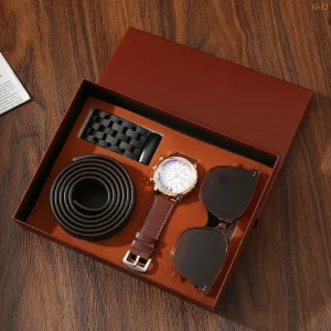 Men’s Business Gift Set Belt Watch Sunglasses for Father’s Day