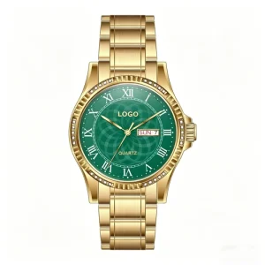 Men’s Business Miyota Quartz Watch Roman Numeral Index Diamond Setting Bezel Stainless Steel Case Bracelet Water Resistant