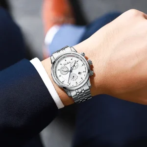 Men’s Business Quartz Watch Stainless Steel Band with Luminous Pointers