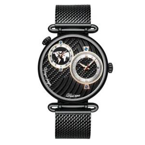 Men’s Business Quartz Watch Waterproof Alloy Case Stainless Steel Strap Dual Time Zone