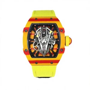 Men’s Business Sport Watch RM27 03, NTPT Yellow Carbon Fiber Case, Sapphire Crystal, Analog Display, Luminous Mechanical