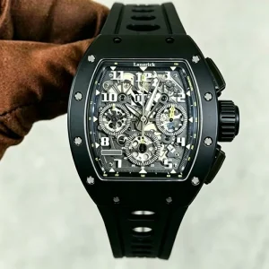 Men’s Business Style Barrel-shaped Hollow Mechanical Large Dial Silicone Luminous Wristwatch