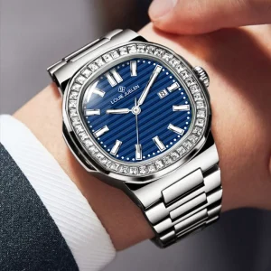 Men’s Business Style Fashion Quartz Watch 43mm Alloy Case Stainless Steel Band Water Resistant 30M Luminous Pointer Dial