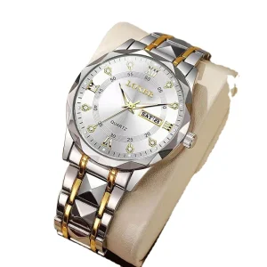 Men’s Business Watch Quartz Acrylic Case and Band Dual Calendar 10mm Anti
