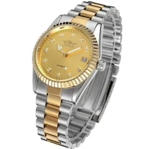 Men’s Business Watch Stainless Steel Diamond Strap Mechanical Watch Calendar Week Automatic Manual