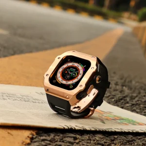 Men’s Business Watch Strap for Apple Watch Ultra 3 49Mm Stainless Steel Case Fluorine Rubber Strap Mod Kit