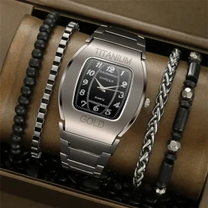 Men’s Casual Quartz Watch Wine Barrel Steel Belt Design Stylish Alloy Jewelry for Wedding Party Gifts