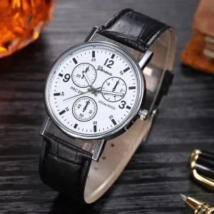 Men’s Casual Sports PU Leather Belt Watch Set Quartz Watch Gift Relogio Masculino