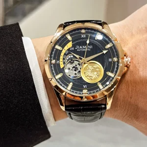 Men’s Casual Versatile Hollow Mechanical Watch Genuine Leather Luminous Waterproof Automatic Wristwatch