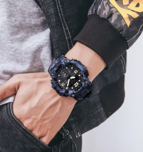 Men’s Chronograph Auto Date LED Display Complete Calendar Sport Watch Digital China Glass PU Waterproof Watch