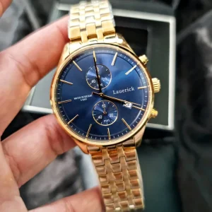 Men’s Chronograph Coin Watch Sapphire Crystal Quartz Movement Blue Gold Stainless Steel Waterproof