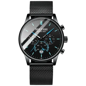 Men’s Chronograph Quartz Watch with Luminous Display and Waterproof Stainless Steel Band Fashionable Design