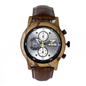 Men’s Chronograph Wooden Watch Multi Functional Quartz Watch with Genuine Leather Band