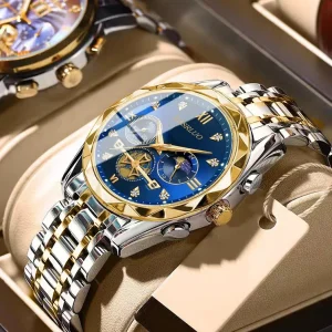 Men’s Chronograph Wrist Watch Waterproof Date Luminous Quartz Stainless Steel Watch