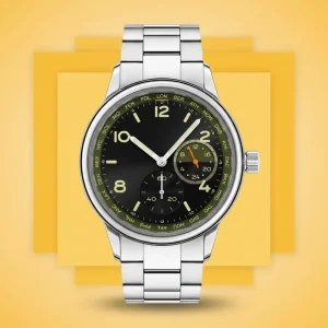 Men’s Classic Chronograph Watch Zinc Alloy Case Stainless Steel 22mm Black Glass Crystal Quartz Movement 10m Water Resistant