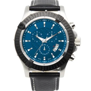 Mens Classic Date Stainless Steel Chronograph Watch Japan Quartz Movement Silicone Leather