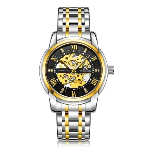 Men’s Classic Fashion Skeleton Mechanical Watch Stainless Steel Waterproof Luminous Automatic Wristwatch