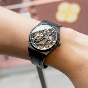 Men’s Custom Mechanical Watch Black Titanium Case Sapphire Crystal Glass Rubber 20mm Limited Edition Tourbillon Watch