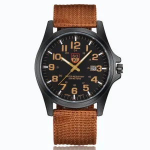 Men’s Customizable Woven Nylon Strap Watch Tactical Sports Style Quartz Wristwatch with Date for Daily Wear