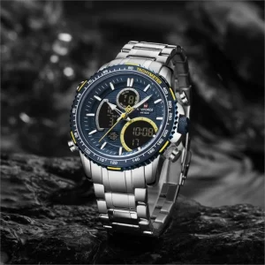 Men’s Digital Chronograph Quartz Wristwatch Waterproof Steel Band