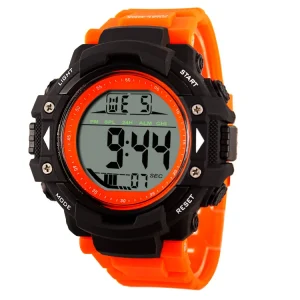 Men’s Digital Sports Watch LCD Screen Large Orange Color Electronic Wrist Watch