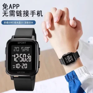 Men’s Digital Sports Watch with Soft Silicone Strap Waterproof Display Alarm Clock Alloy Case 20mm Band Width