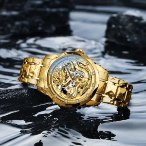 Men’s Dragon Pattern Luminous Embossed Hollow Mechanical Watch Business Gift Automatic Wristwatch