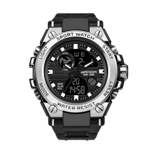 Men’s Dual Display Digital Multi Functional Watch with Stopwatch Alarm Shockproof Silicone Band Casual Sport Wristwatch