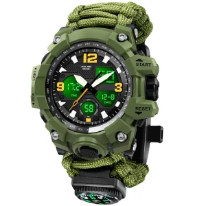 Men’s Dual Screen Analog Digital Sports Watch Luxury Outdoor Survival Tactical Multifunctional Watch Nylon