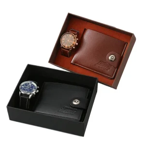 Men’s Elegant Business Wallet and Watch Belt Gift Set