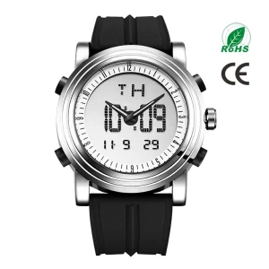 Men’s Fashion Alloy Digital Analog Chronograph Watch Waterproof Quartz Movement Silicone Band Sports