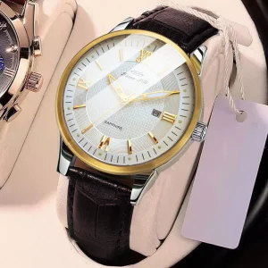 Men’s Fashion Business Simple Sapphire Crystal Light Luxury Sports Luminous Quartz Leather Strap Stainless Steel Watch