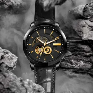 Men’s Fashion Charm Automatic Movement Watch Sapphire Crystal Dial 316L Stainless Steel Case Leather Water Resistant