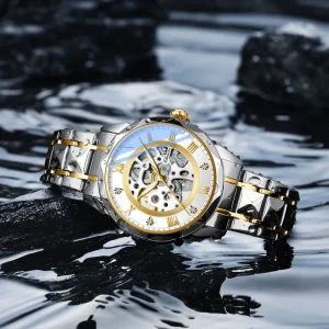 Men’s Fashion European and American Style Skeleton Automatic Watch Waterproof Mechanical Wristwatch