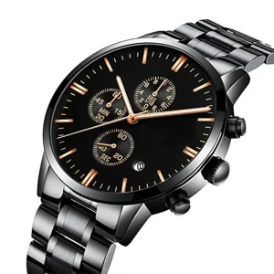 Men’s Fashion Luxury Chronograph Sports Watch Waterproof Analog Quartz Wrist Watch Steel