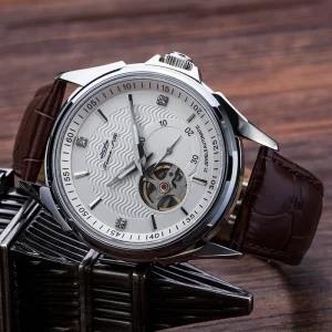 Mens Fashion Luxury Stainless Steel Automatic Mechanical Watches MIYOTA 8215 Movement with Genuine Leather Strap Business