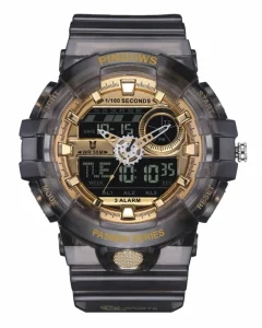 Men’s Fashion Sport Watch Glass Dial Silicone Band Waterproof Quartz Digital LED 5BAR Water Resistance