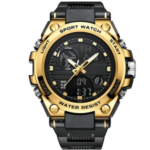 Men’s Fashion Sports Analog Digital Watch with Alarm Stop Watch LCD Digital Outdoor Boys Watch 5ATM Plastic Stylish