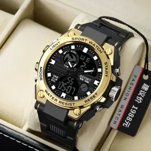 Men’s Fashion Sports Analog & Digital Watch with LED Display 5ATM Luxury Business Watch LCD Alarm Clock