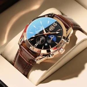 Men’s Fashion Watches Stainless Steel Leather Strap Quartz Men Watch High Quality Luxury Waterproof Men Wristwatch