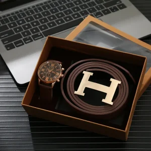 Men’s Fathers Day Gift Quartz Watch Customizable Belt Wallet Watch Gift Box Set