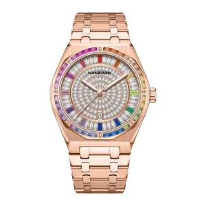 Men’s Full Diamond Inlaid Automatic Watch Crystal Stainless Steel Luxury Business Watch 5BAR Water Resistant Butterfly