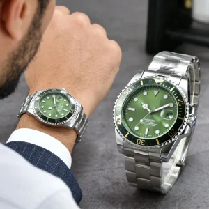 Men’s Fully Automatic Mechanical Watch Ceramic Bezel Waterproof Luminous Submarine Feature Stainless Steel Pointer Black Color