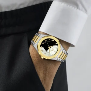 Men’s Gift Watch Black Quartz Watch Dual Tone Dial Stainless Steel Strap Suitable for Daily and Formal Occasions