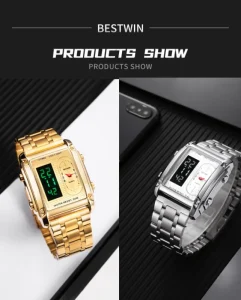 Men’s Gold Plated Stainless Steel LED Backlight Digital-Analog Watch