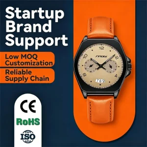 Men’s High-End Fashion Quartz Watch Alloy Case Leather Strap Calendar Waterproof 30M Water Resistant