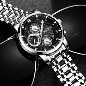 Men’s Hollow Quartz Wristwatch, Stainless Steel, Waterproof, Luminous