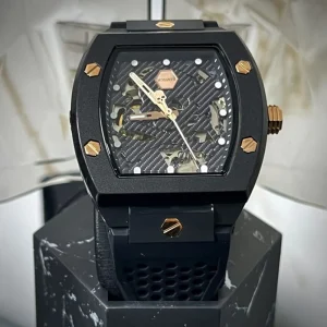 Men’s Hollowed-out Barrel-shaped Silicone Casual Sports Transparent Mechanical Watch