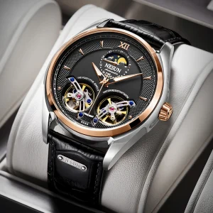 Men’s Hollowed-out Mechanical Watch Dual Flywheel Fashionable Business Casual Luminous Waterproof Watch